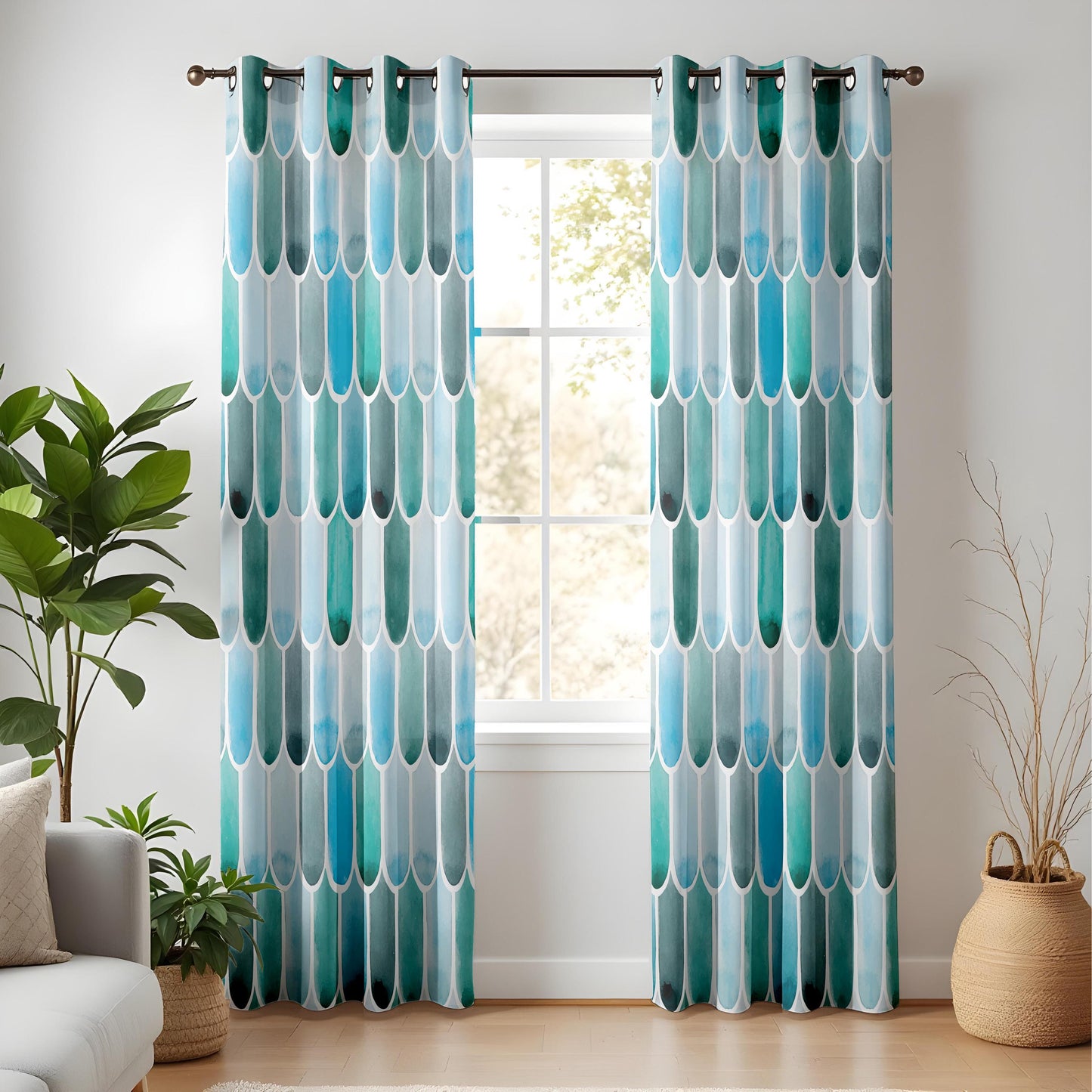 Onay Teal Mermaid Scale Curtains – Fish Scale Pattern Window Drapes