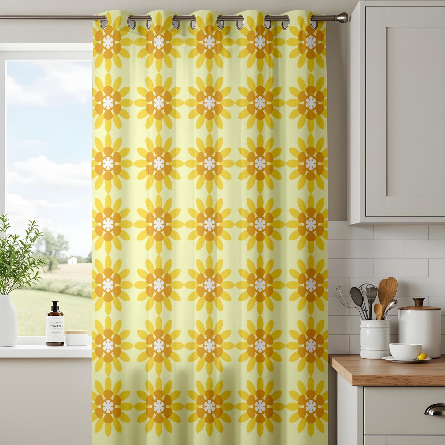Onay Yellow Sunflower Curtains – Retro Floral Kids Room Window Drapes