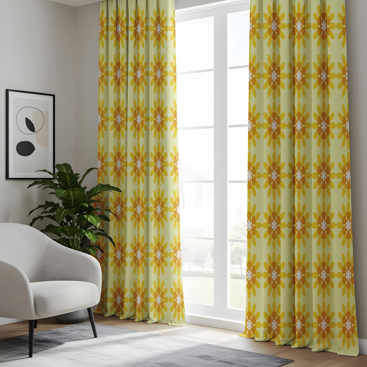 Onay Yellow Sunflower Curtains – Retro Floral Kids Room Window Drapes