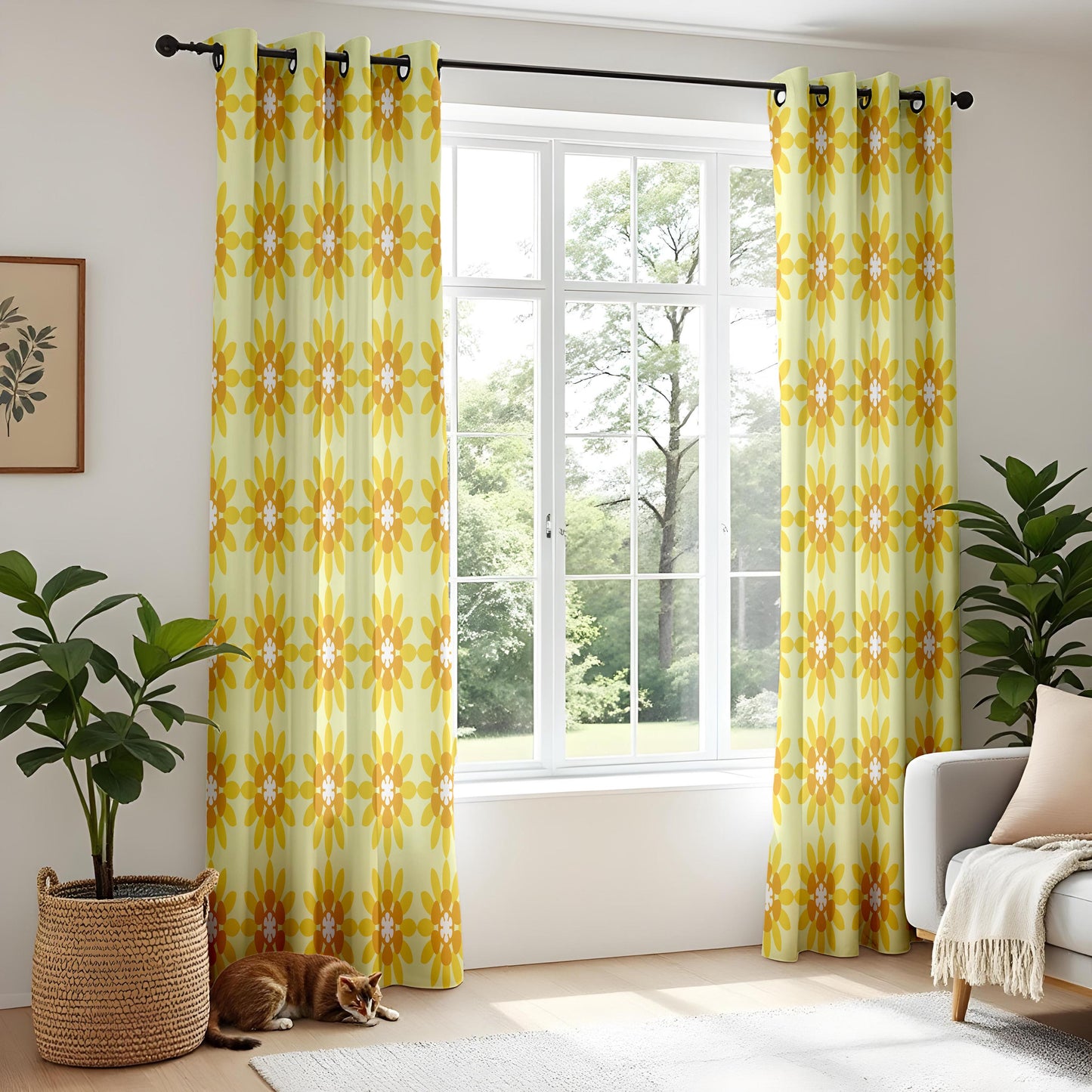 Onay Yellow Sunflower Curtains – Retro Floral Kids Room Window Drapes
