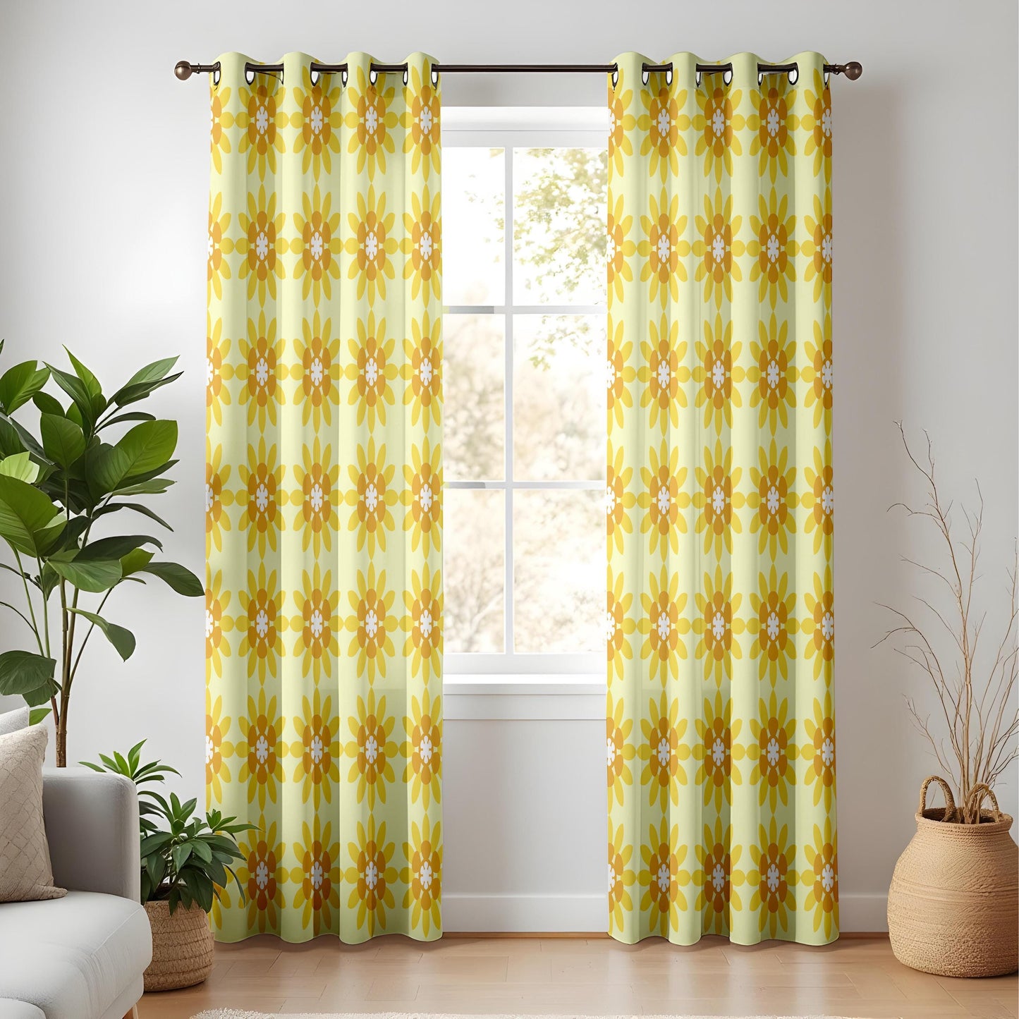 Onay Yellow Sunflower Curtains – Retro Floral Kids Room Window Drapes