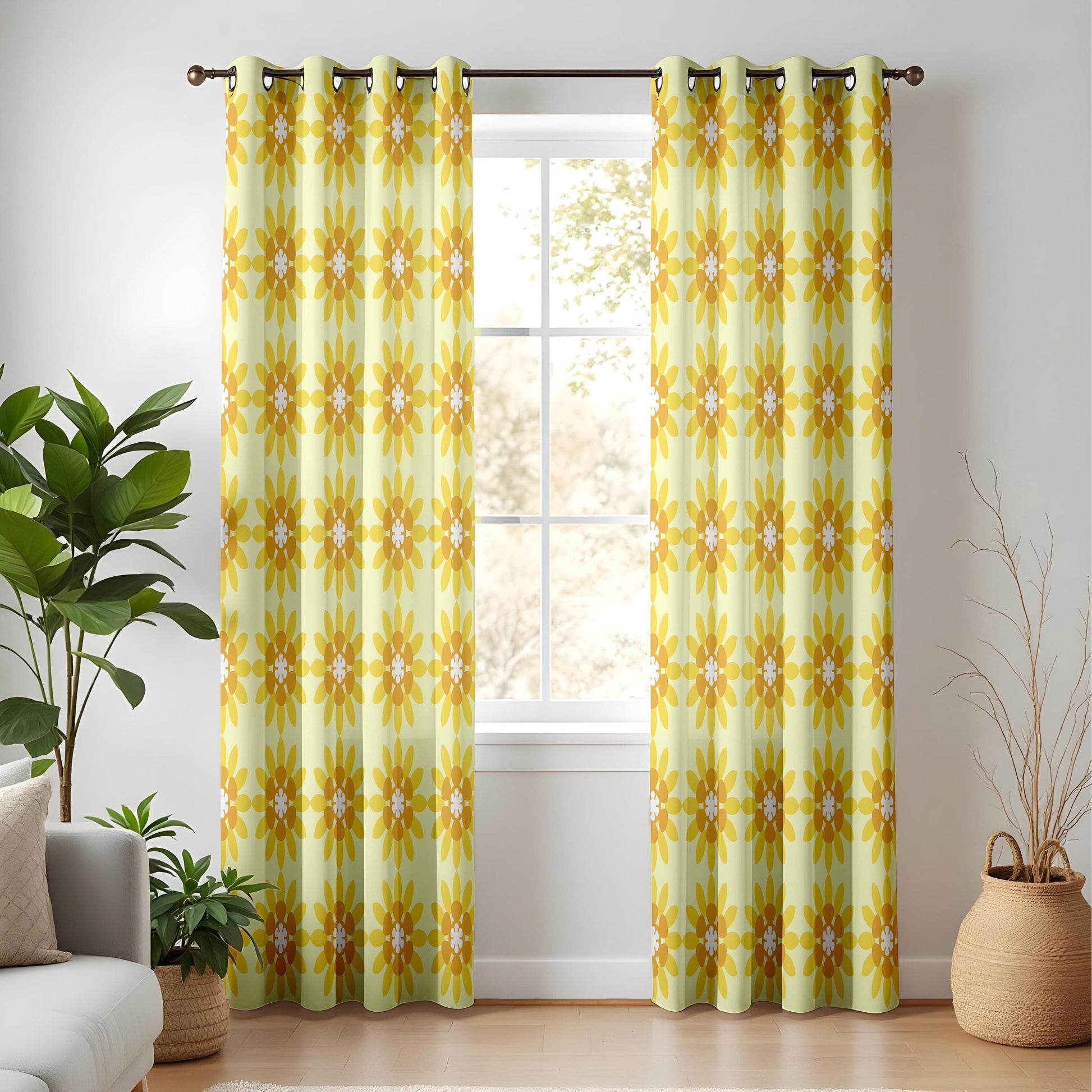 Onay Yellow Sunflower Curtains – Retro Floral Kids Room Window Drapes