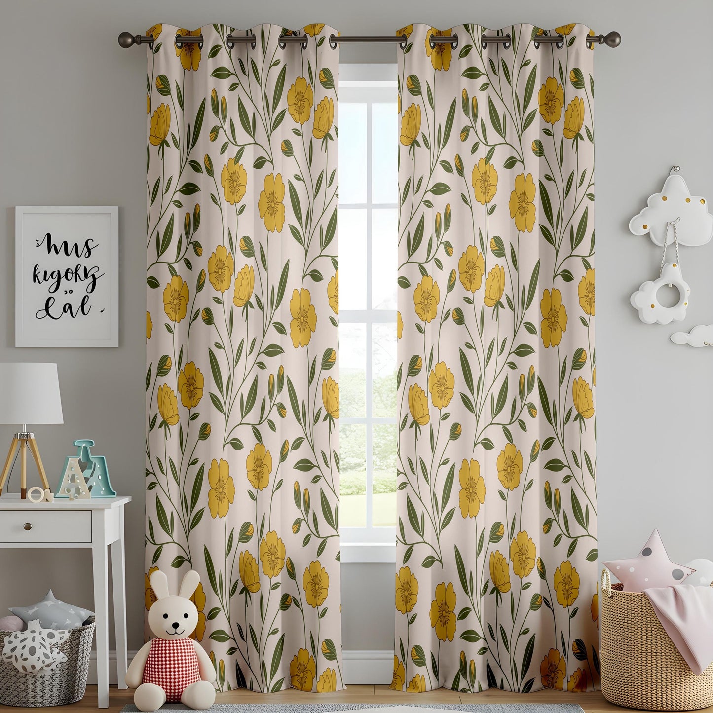 Onay Yellow Green Dandelion Curtains – Garden Floral Window Drapes
