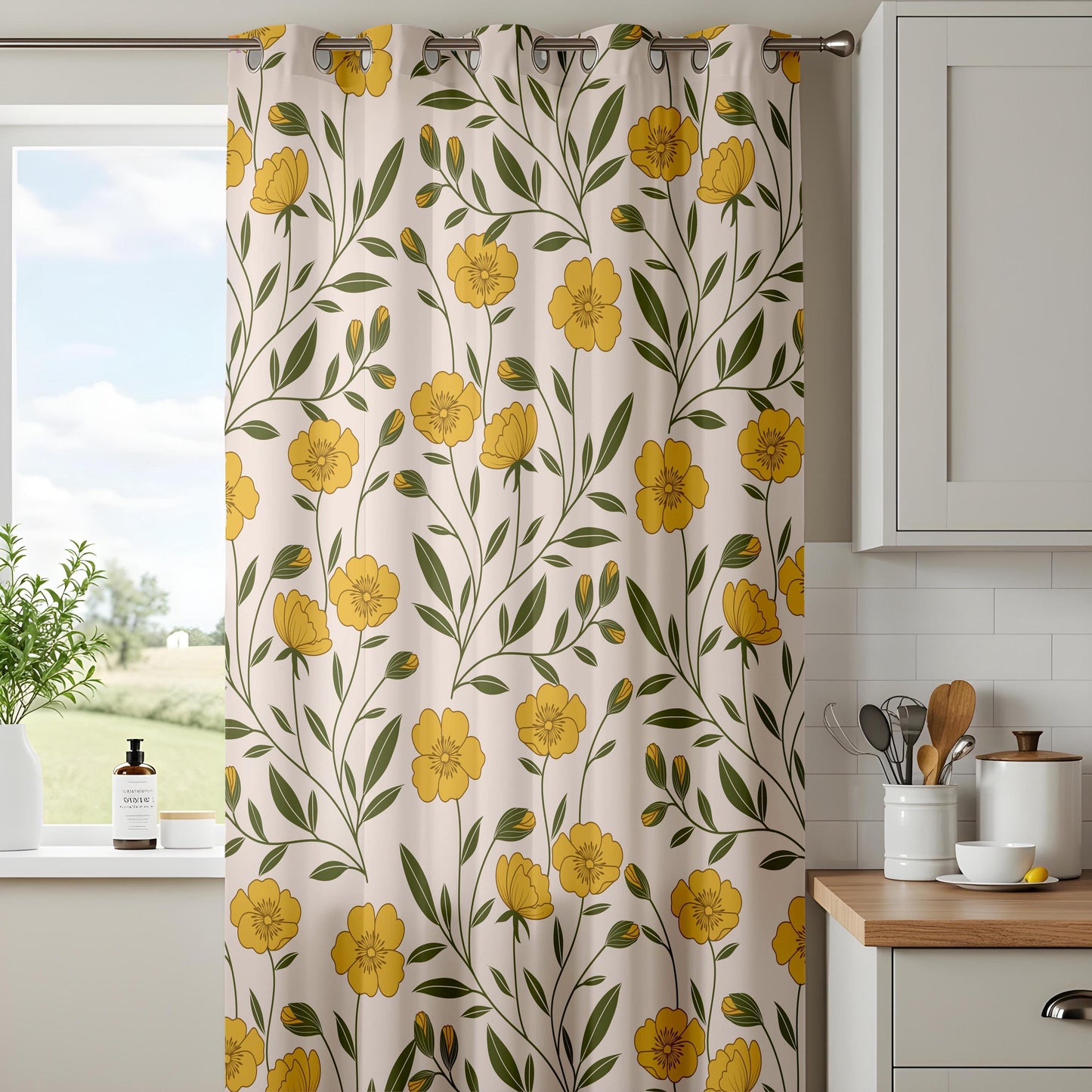 Onay Yellow Green Dandelion Curtains – Garden Floral Window Drapes