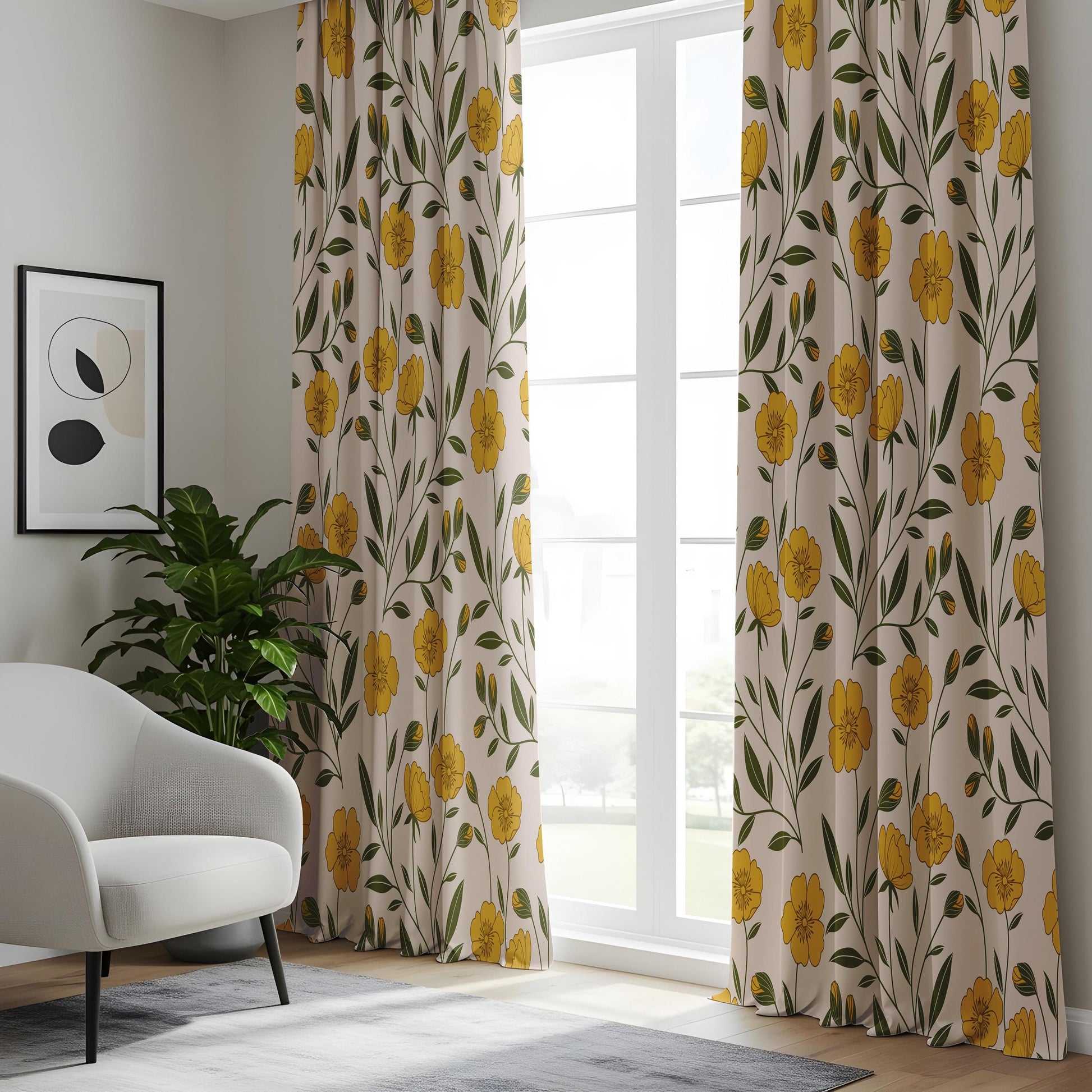 Onay Yellow Green Dandelion Curtains – Garden Floral Window Drapes