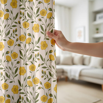 Onay Yellow Green Dandelion Curtains – Garden Floral Window Drapes