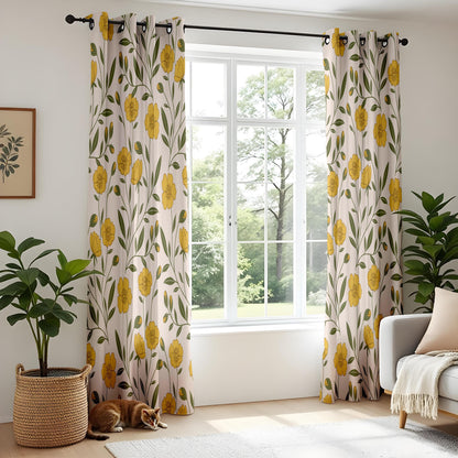 Onay Yellow Green Dandelion Curtains – Garden Floral Window Drapes