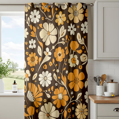 Onay Brown Retro Floral Curtains – Orange Amber Bold Window Drapes