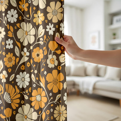 Onay Brown Retro Floral Curtains – Orange Amber Bold Window Drapes