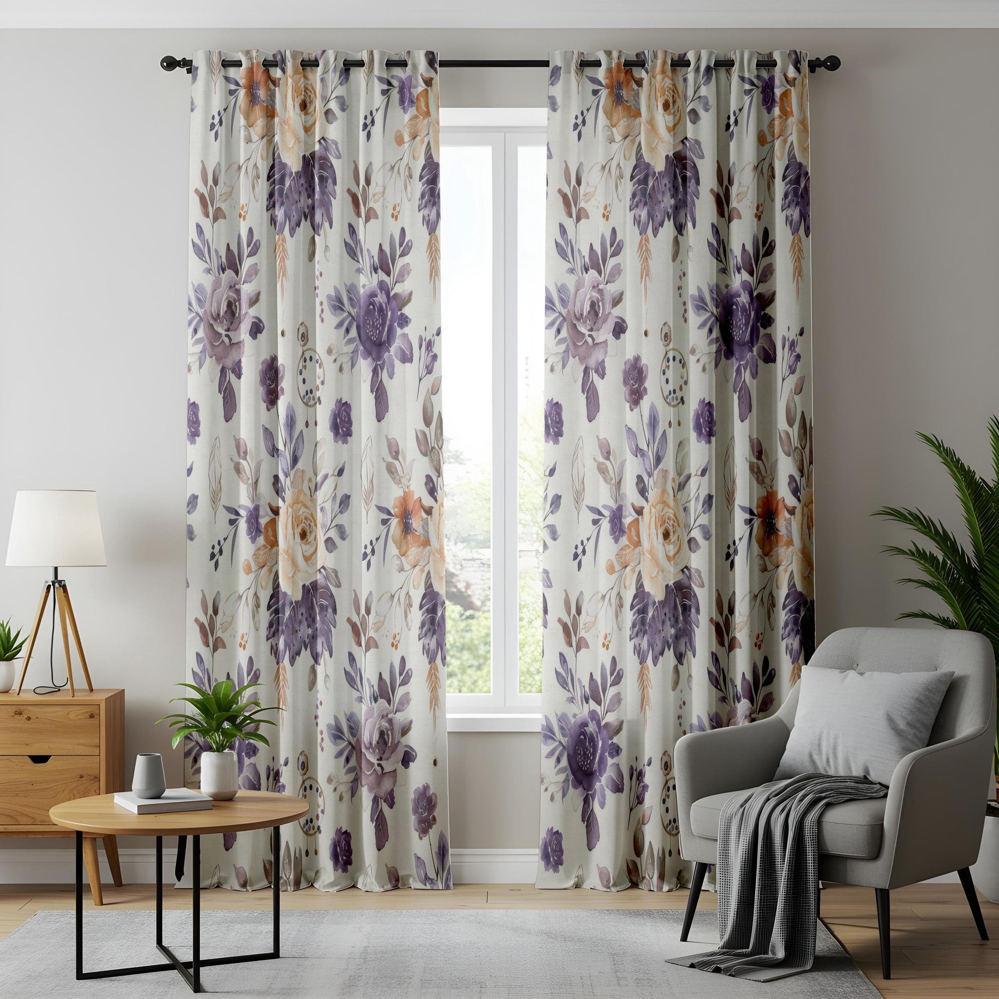 Onay Purple Rose Curtains – Lavender Floral Botanical Window Drapes
