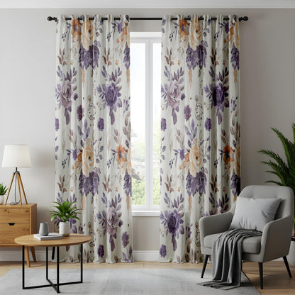 Onay Purple Rose Curtains – Lavender Floral Botanical Window Drapes