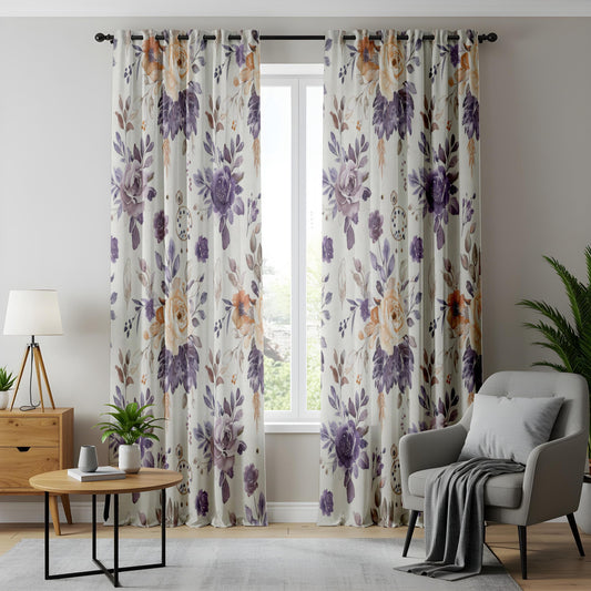 Onay Purple Rose Curtains – Lavender Floral Botanical Window Drapes