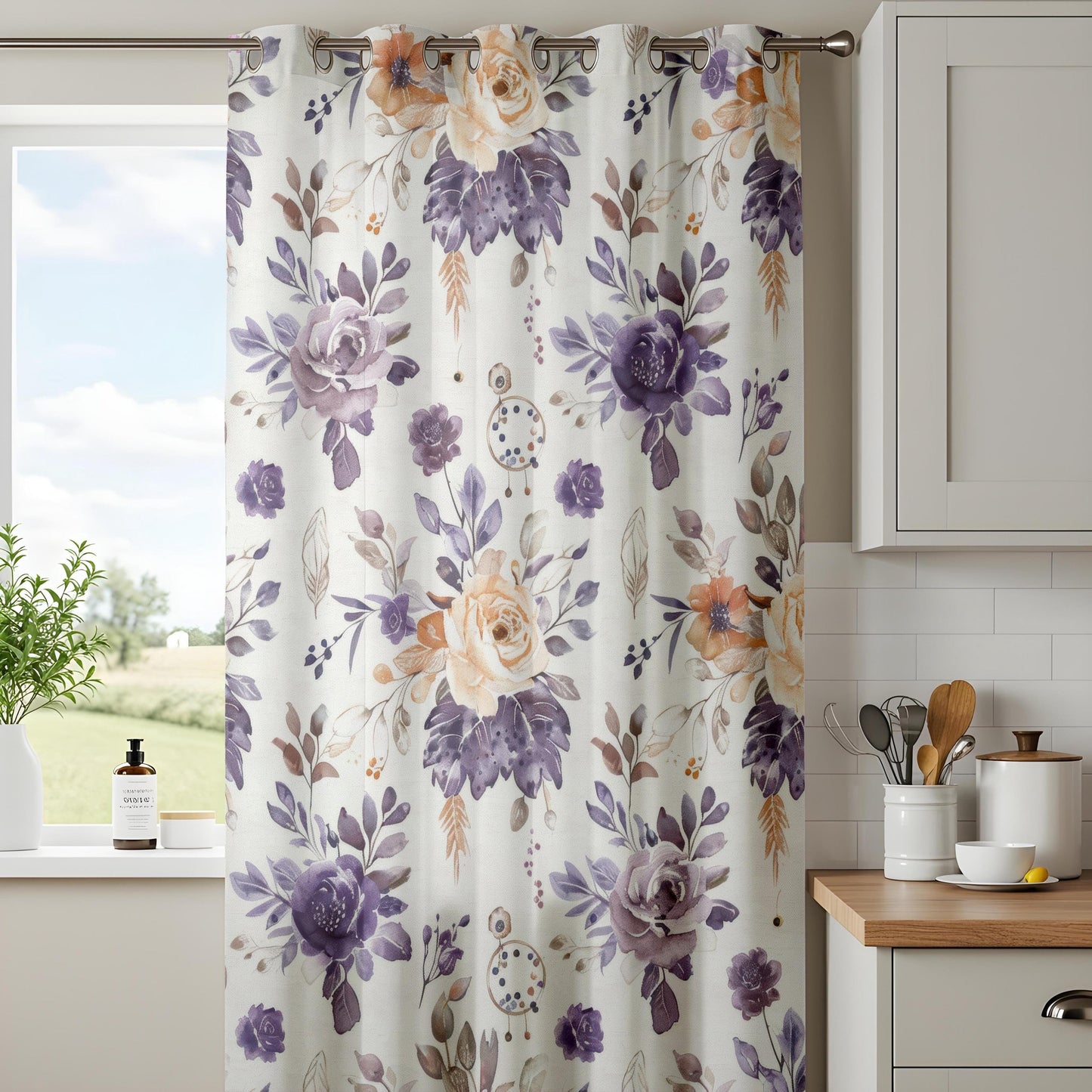 Onay Purple Rose Curtains – Lavender Floral Botanical Window Drapes