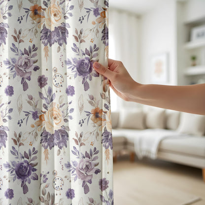 Onay Purple Rose Curtains – Lavender Floral Botanical Window Drapes