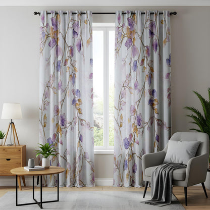 Onay Purple Leaf Curtains – Watercolour Cascading Floral Window Drapes