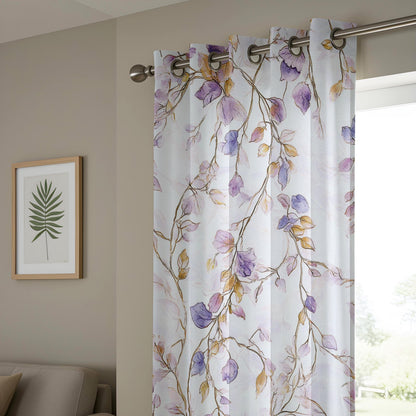 Onay Purple Leaf Curtains – Watercolour Cascading Floral Window Drapes