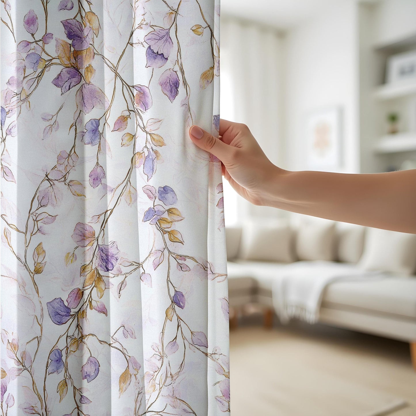 Onay Purple Leaf Curtains – Watercolour Cascading Floral Window Drapes