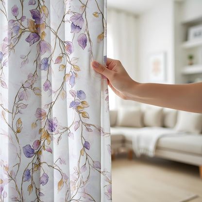 Onay Purple Leaf Curtains – Watercolour Cascading Floral Window Drapes