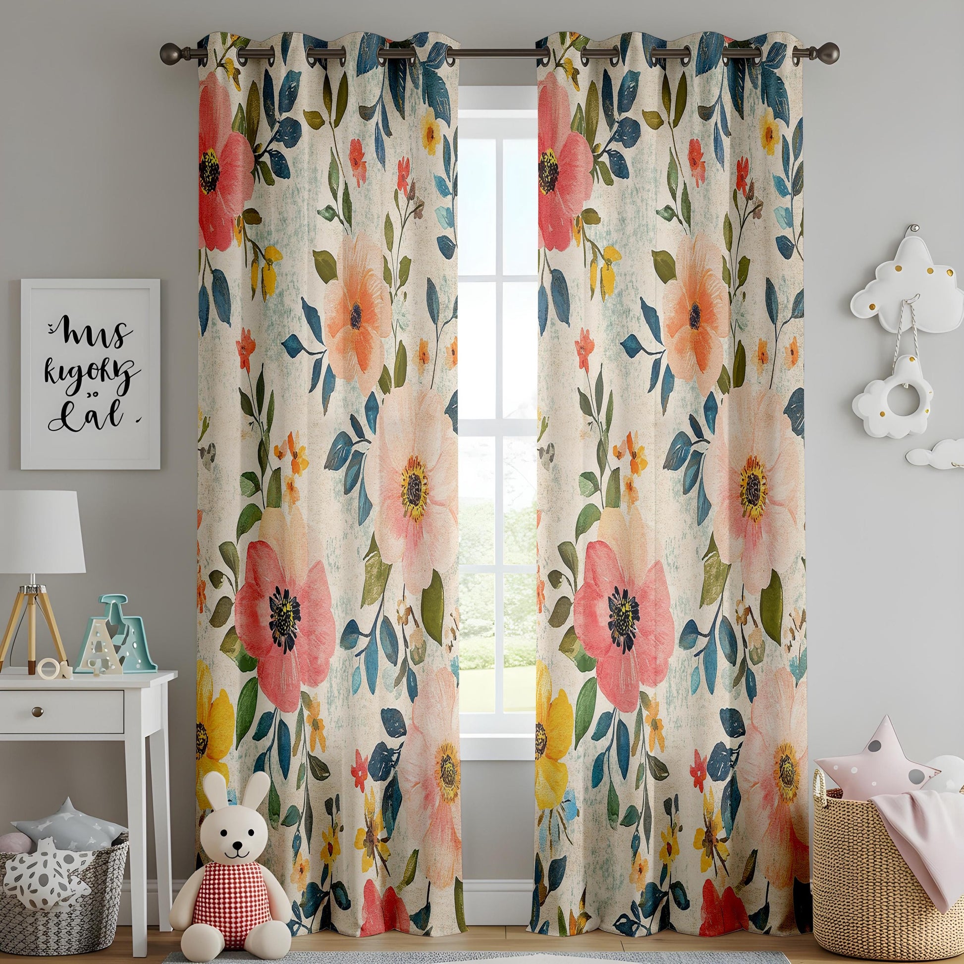 Onay Colourful Poppy Curtains – Pink Coral Botanical Garden Drapes