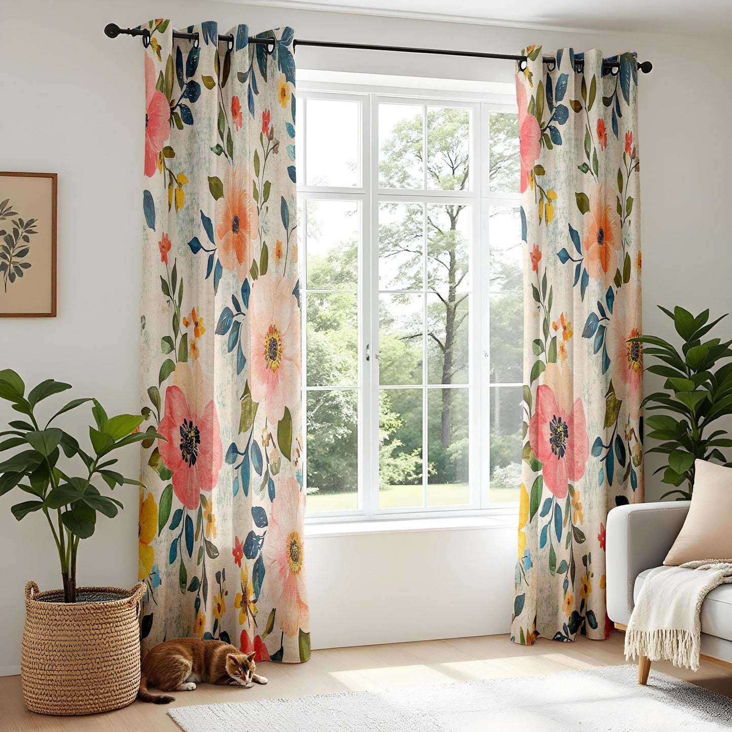 Onay Colourful Poppy Curtains – Pink Coral Botanical Garden Drapes