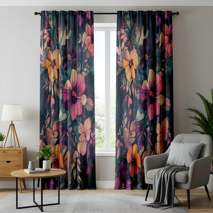 Onay Dark Floral Curtains – Moody Pink Purple Botanical Window Drapes