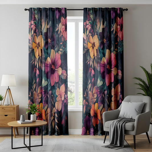 Onay Dark Floral Curtains – Moody Pink Purple Botanical Window Drapes