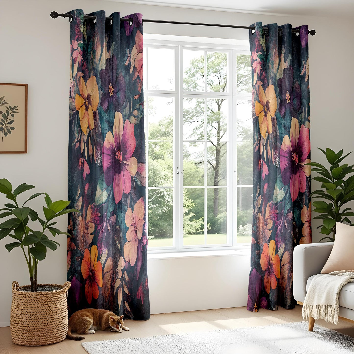 Onay Dark Floral Curtains – Moody Pink Purple Botanical Window Drapes