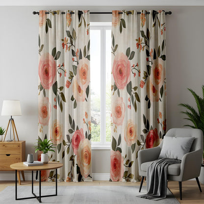 Onay Blush Peony Curtains – Pink Rose Botanical Window Drapes