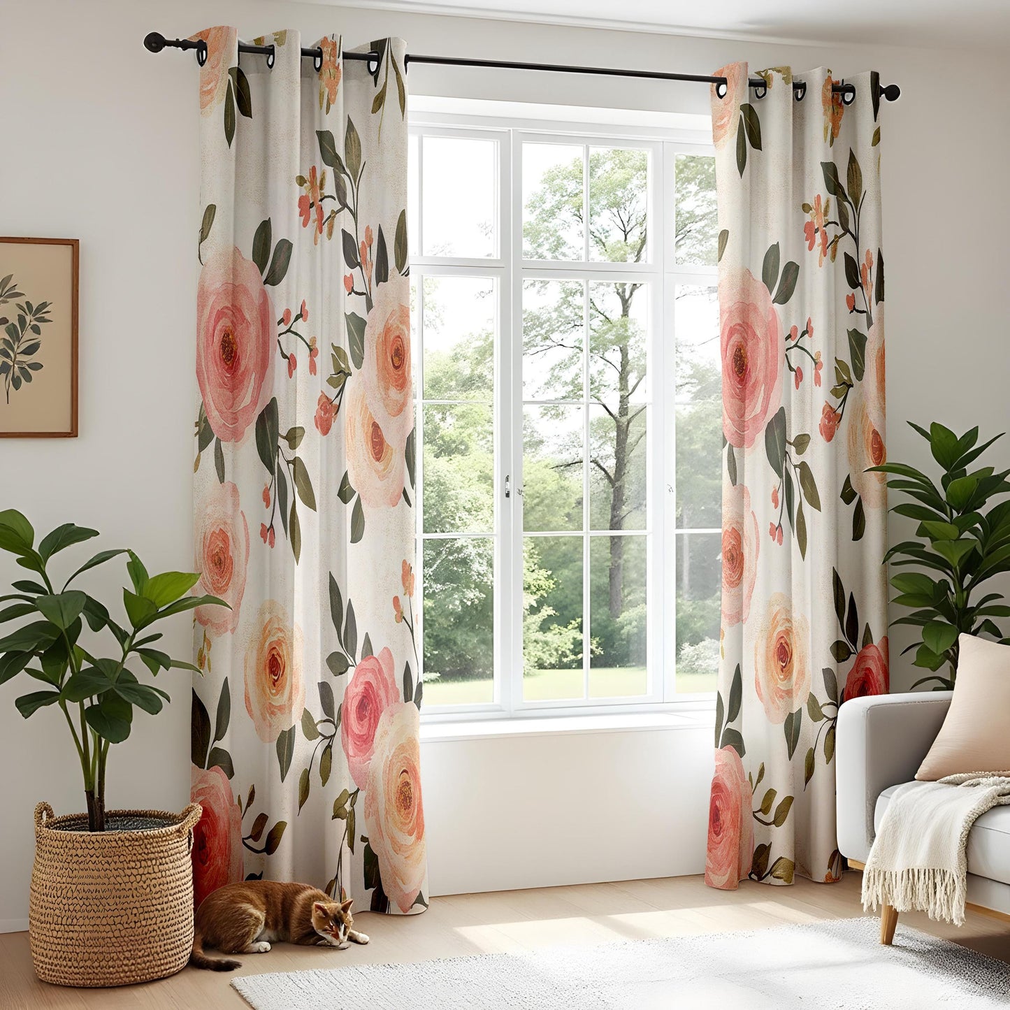 Onay Blush Peony Curtains – Pink Rose Botanical Window Drapes