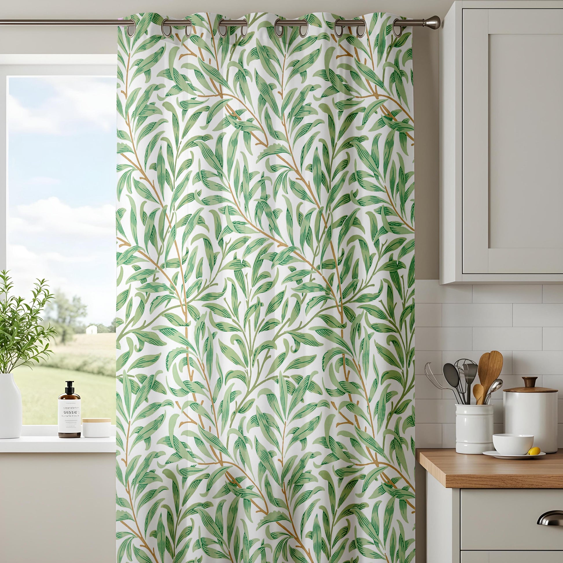 Onay Green Willow Leaf Curtains – Tropical Botanical Window Drapes