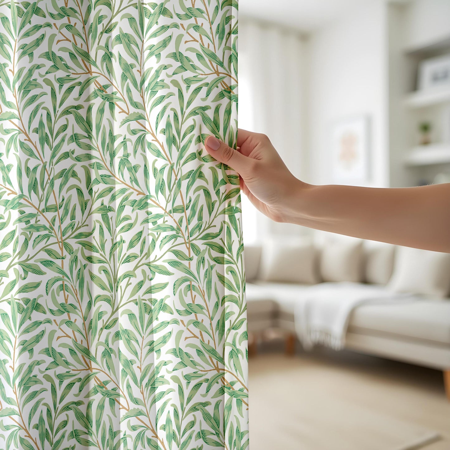Onay Green Willow Leaf Curtains – Tropical Botanical Window Drapes