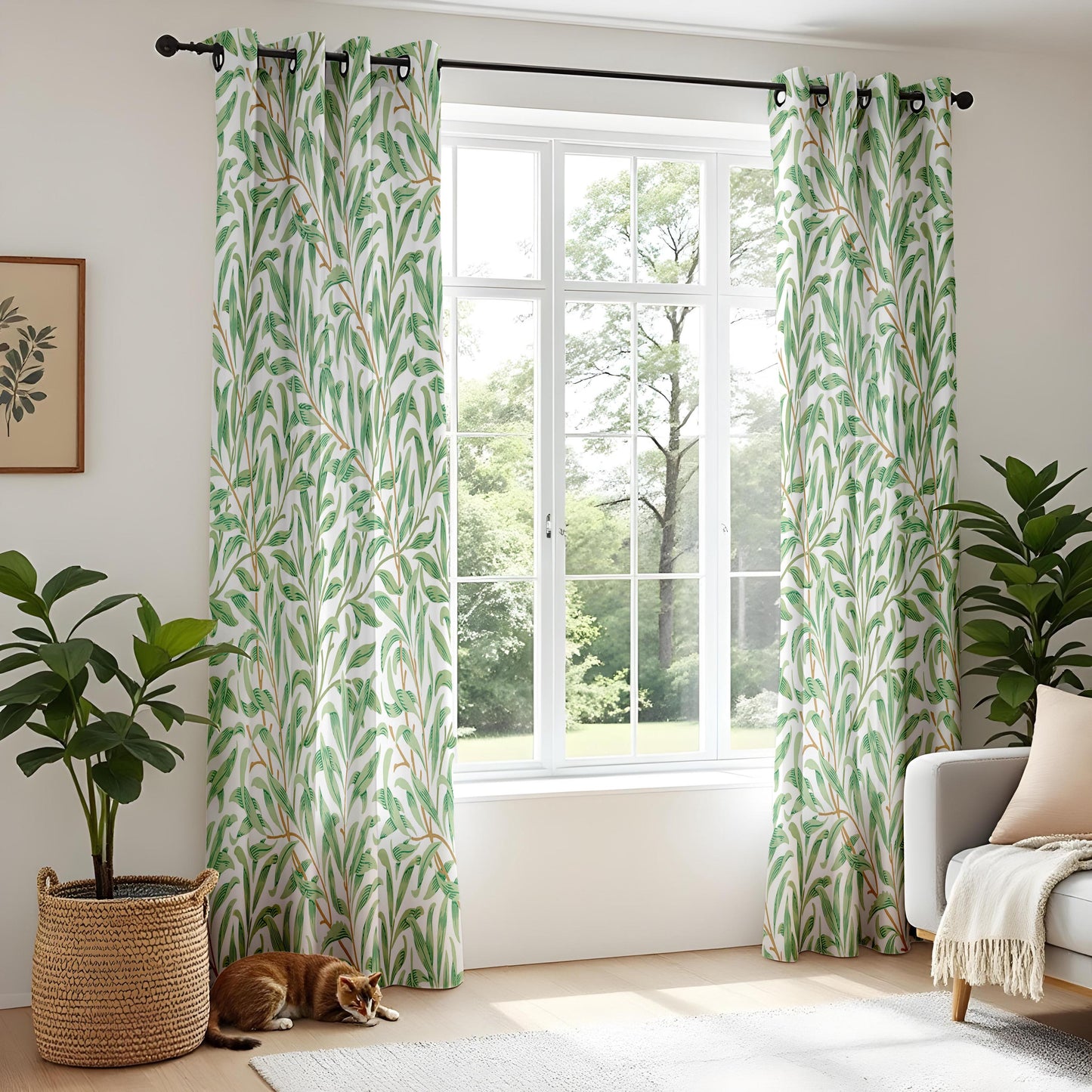 Onay Green Willow Leaf Curtains – Tropical Botanical Window Drapes