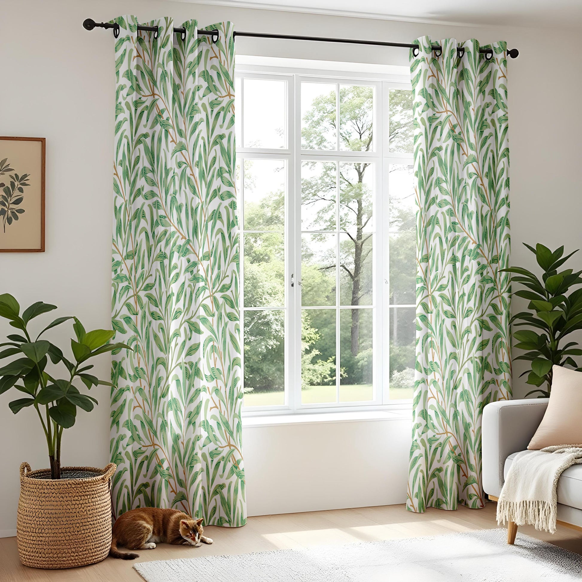 Onay Green Willow Leaf Curtains – Tropical Botanical Window Drapes