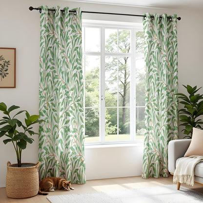 Onay Green Willow Leaf Curtains – Tropical Botanical Window Drapes