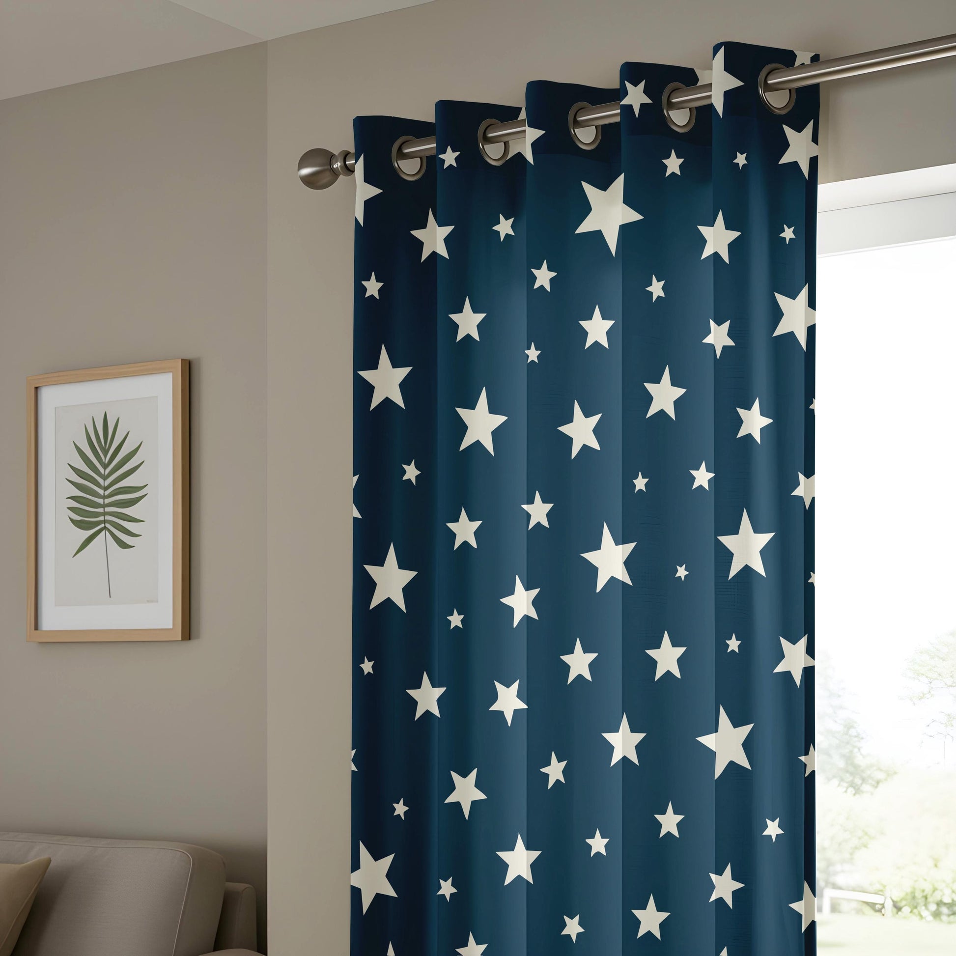 Onay Navy Star Print Curtains – Kids Nursery Night Sky Window Drapes