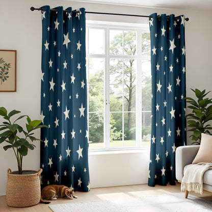 Onay Navy Star Print Curtains – Kids Nursery Night Sky Window Drapes