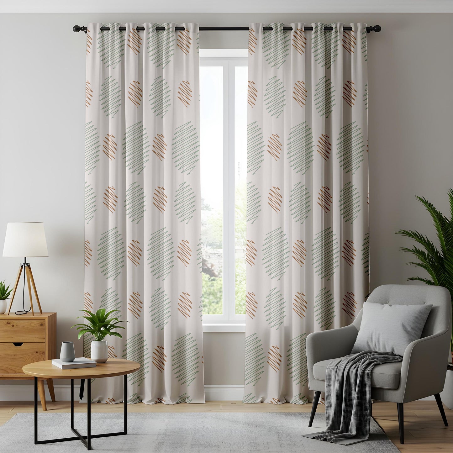 Onay Orange Grey Diamond Curtains – Scandi Kids Nursery Window Drapes