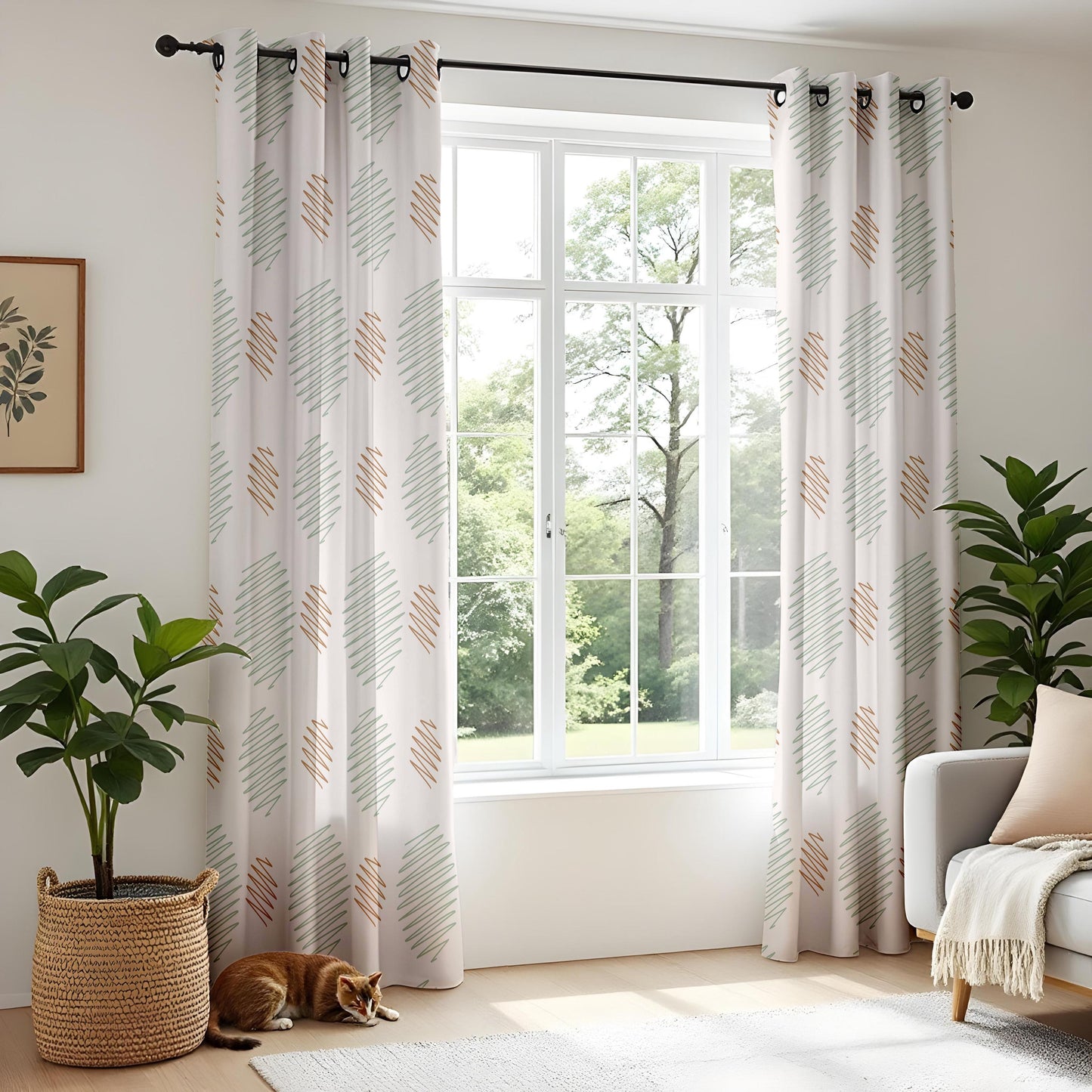 Onay Orange Grey Diamond Curtains – Scandi Kids Nursery Window Drapes