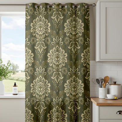Onay Olive Damask Curtains – Classic Baroque Pattern Window Drapes