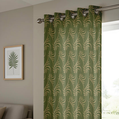 Onay Olive Gold Leaf Scroll Curtains – Botanical Swirl Window Drapes