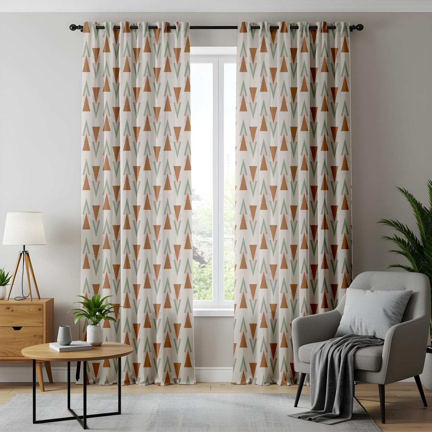 Onay Geometric Triangle Curtains – Terracotta Sage Nursery Drapes