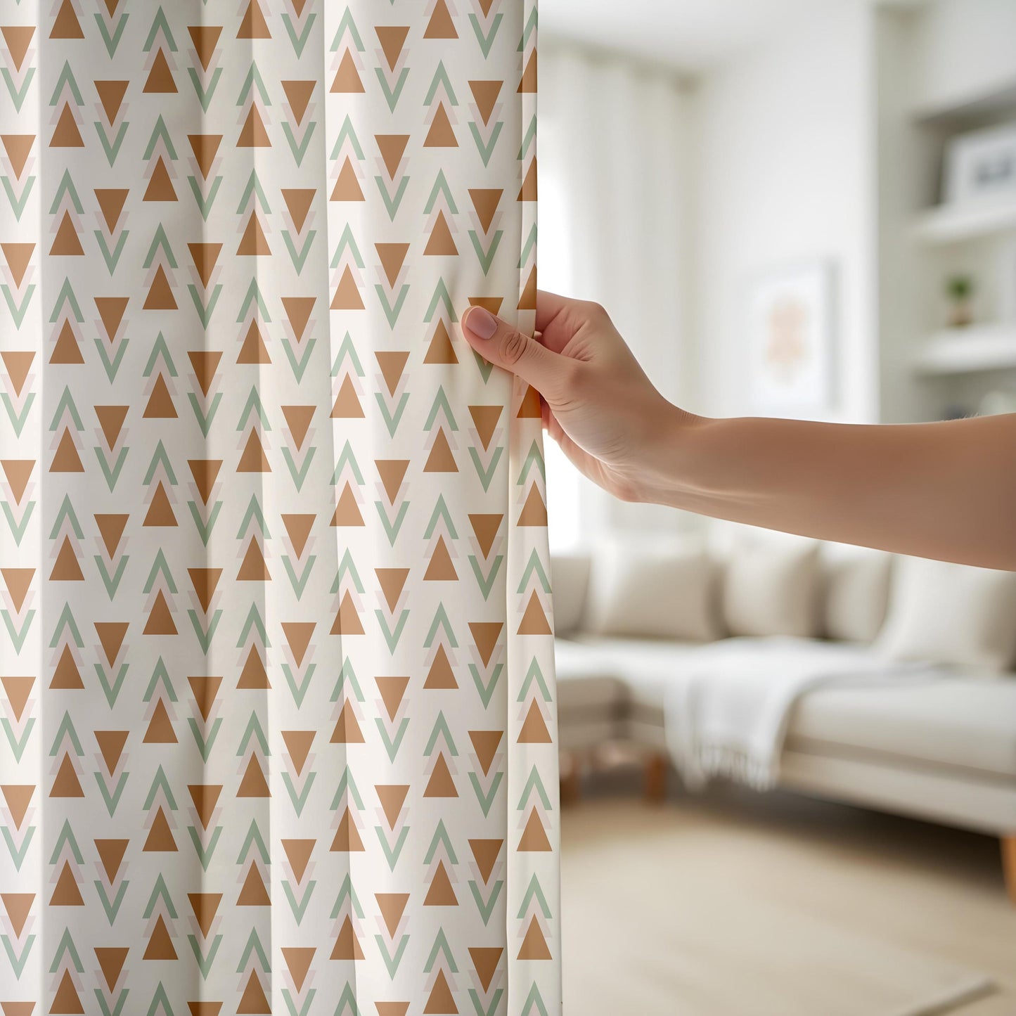 Onay Geometric Triangle Curtains – Terracotta Sage Nursery Drapes