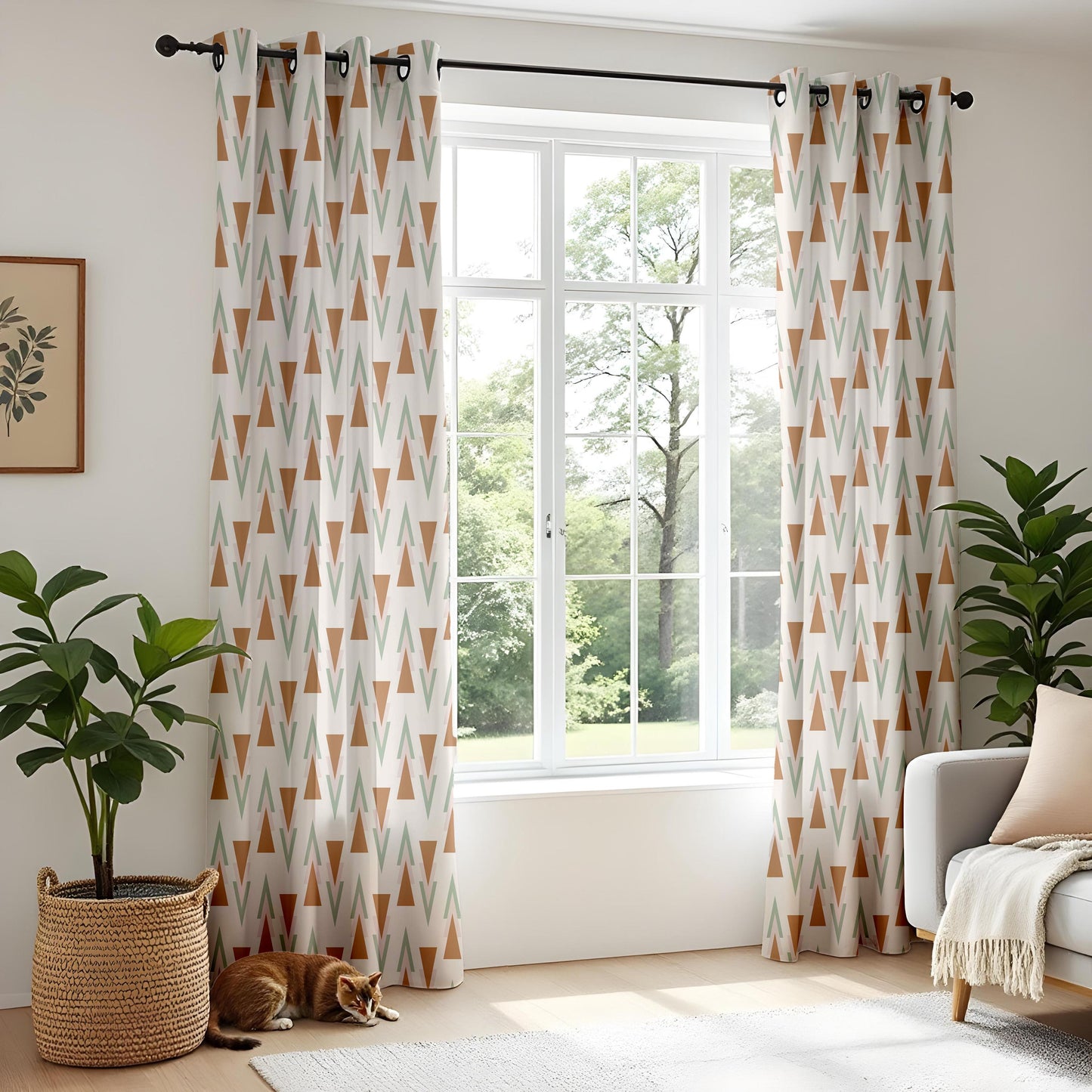 Onay Geometric Triangle Curtains – Terracotta Sage Nursery Drapes