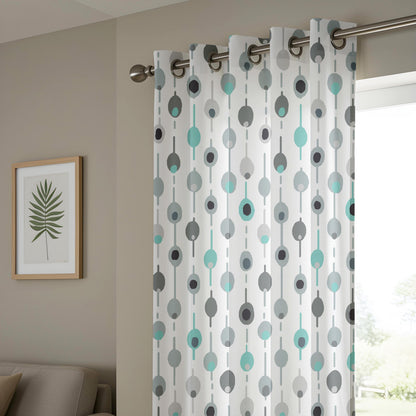 Onay Teal Grey Chain Print Curtains – Geometric Kids Room Window Drapes