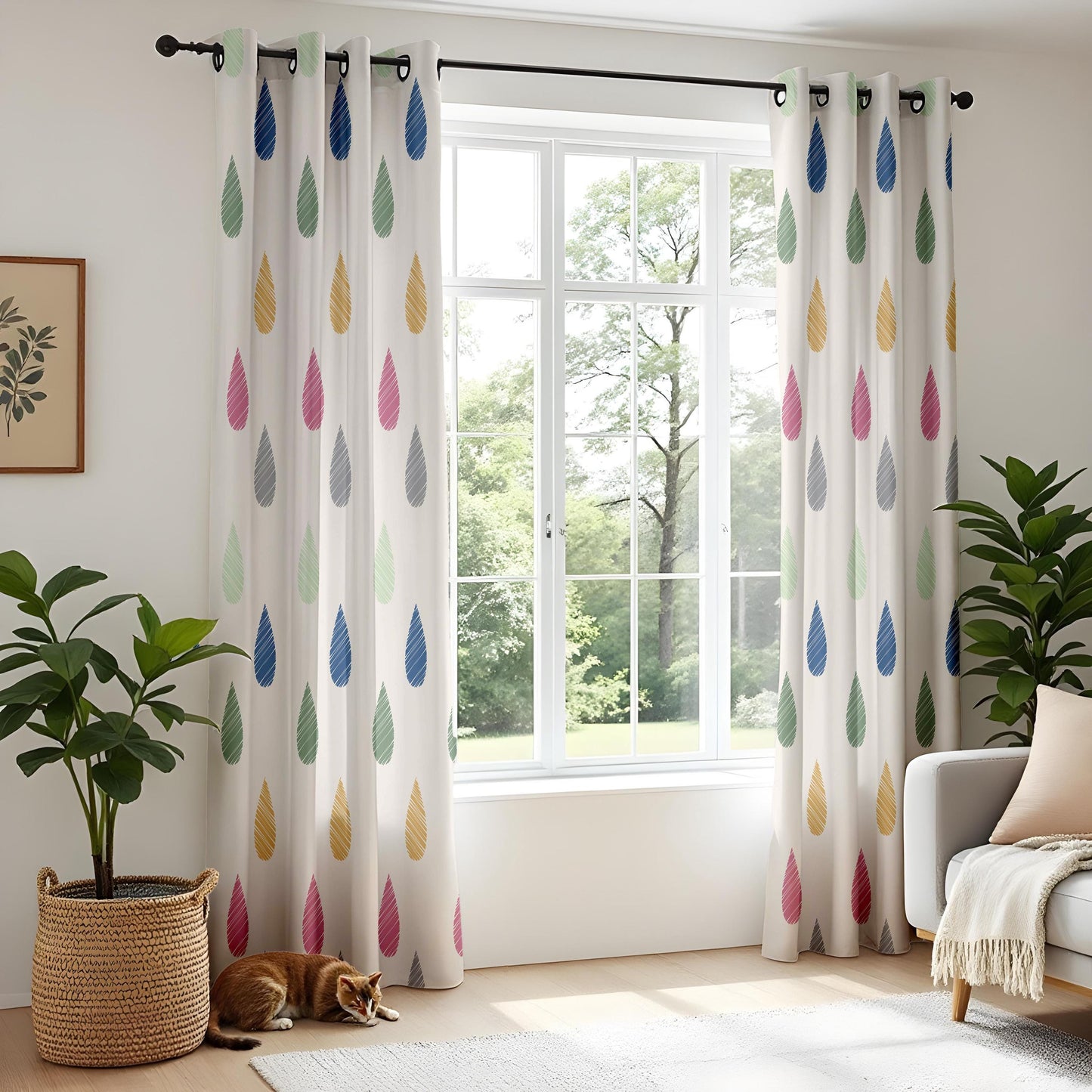 Onay Colourful Raindrop Curtains – Kids Rainbow Nursery Window Drapes