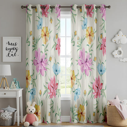 Onay Watercolour Floral Curtains – Pink Purple Botanical Kids Drapes