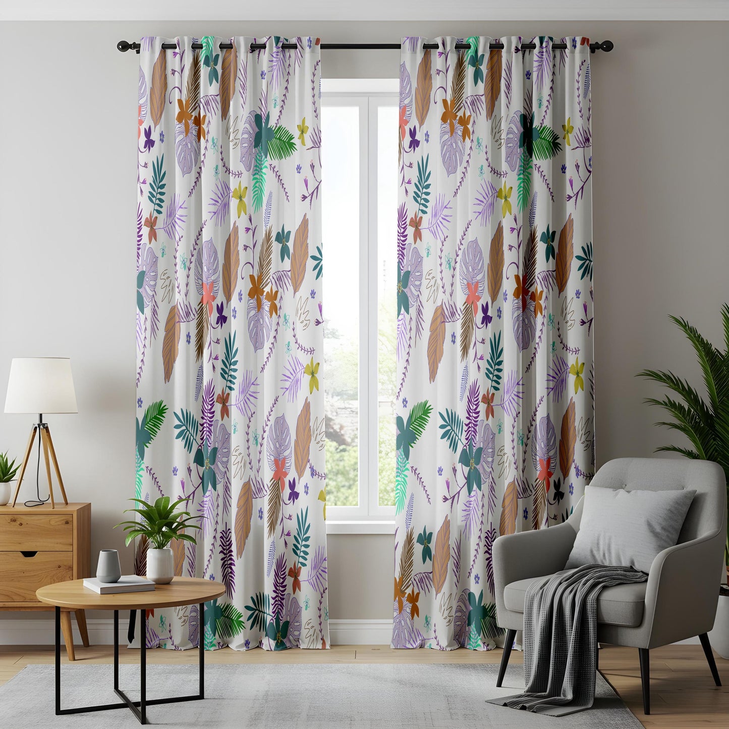 Onay Boho Feather Leaf Curtains – Colourful Bohemian Kids Drapes