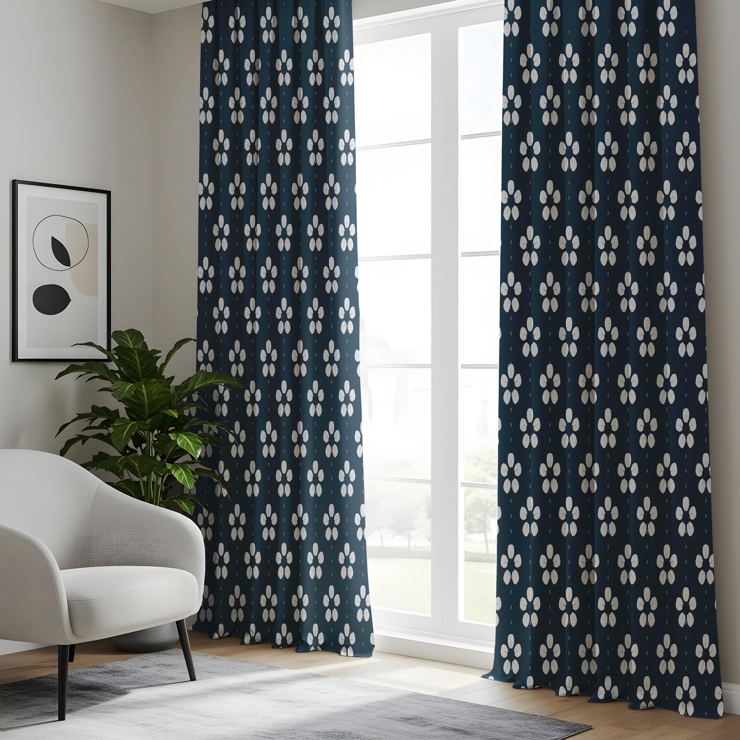 Onay Navy Fleur de Lis Curtains – Classic Pattern Kids Room Drapes