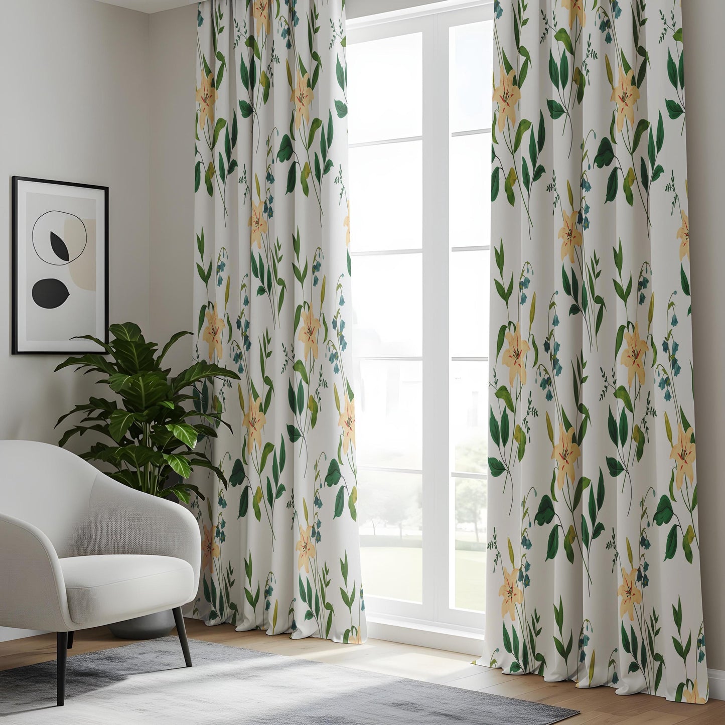 Onay Botanical Stem Curtains – Green Yellow Floral Kids Room Drapes