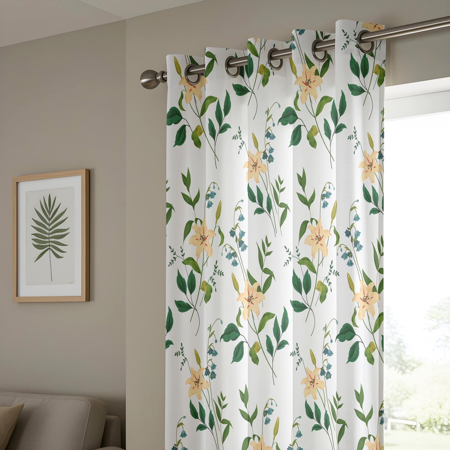Onay Botanical Stem Curtains – Green Yellow Floral Kids Room Drapes